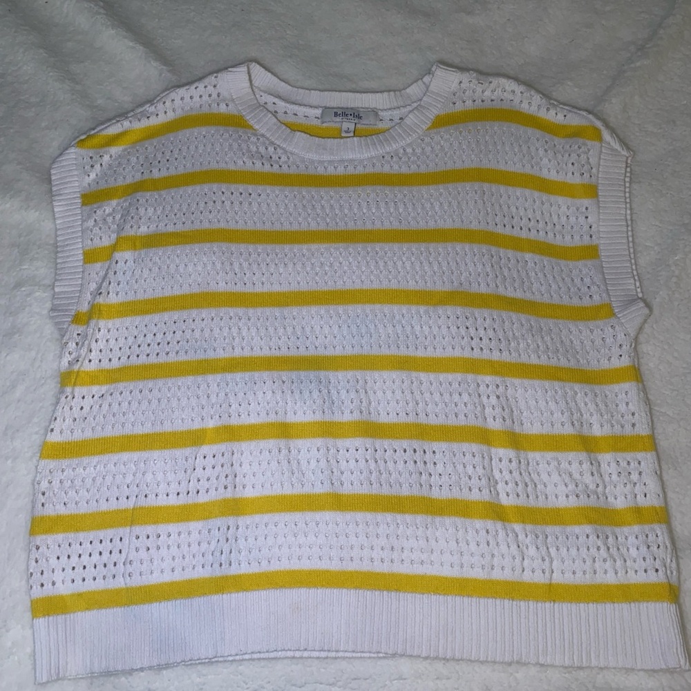 White and Yellow Striped Knit Top